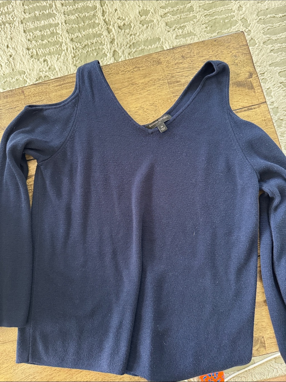 Banana Republic Navy Cold-Shoulder V-Neck Sweater